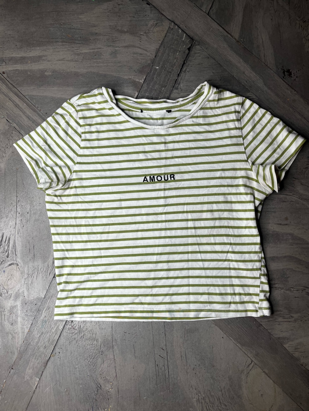Green Striped 'AMOUR' Tee
